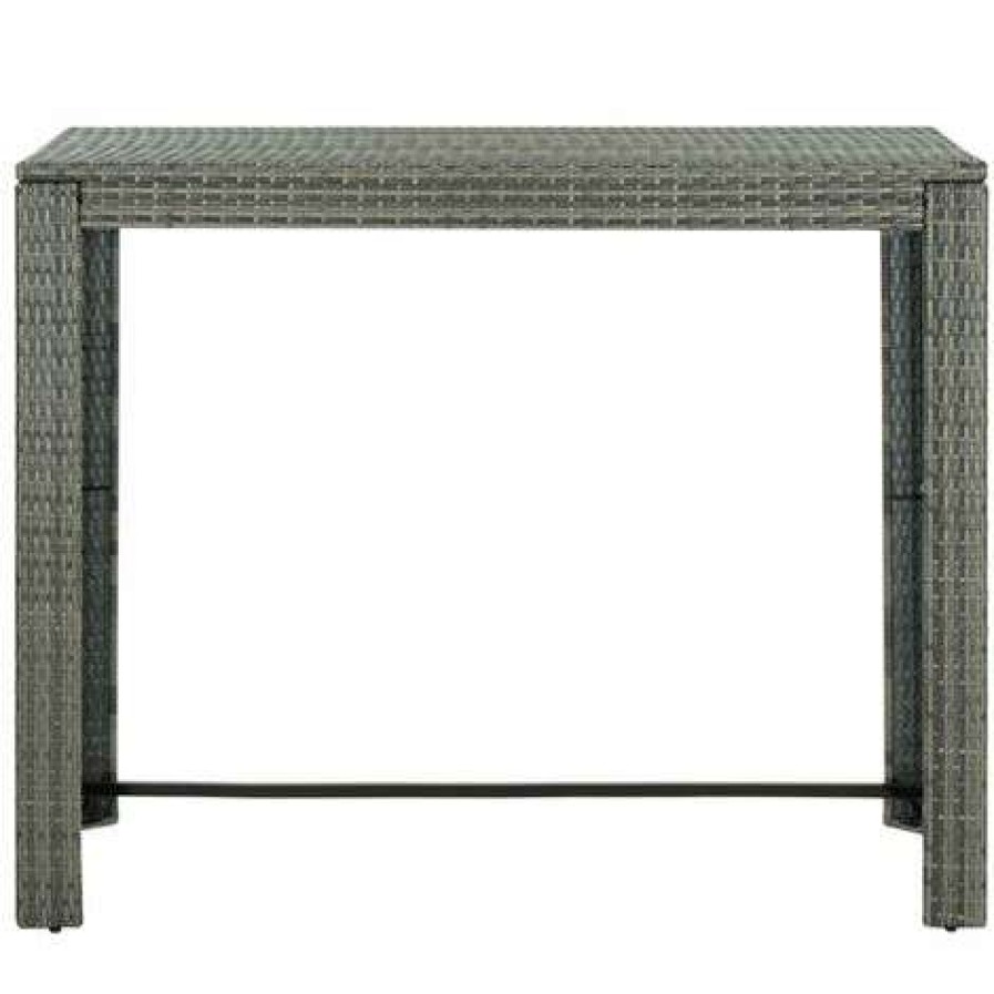 Table Haute Et Bar * | Meilleure Affaire Happyshopping Table De Bar De Jardin Gris 140,5 60,5 110,5 Cm Resine Tressee