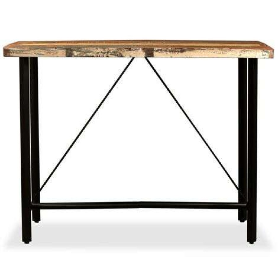 Table Haute Et Bar * | Acheter Fuhuidatrading Ensemble De Bar 7 Pcs Bois Massif Recycle Et Cuir Veritable