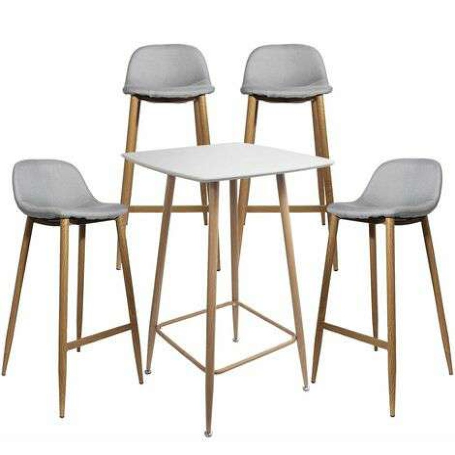 Table Haute Et Bar * | Les Meilleures Critiques De Altobuy Tyoma Ensemble Mange-Debout + 4 Tabourets Tissu Gris Blanc