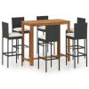 Table Haute Et Bar * | Grosses Soldes Hommoo Ensemble De Bar De Jardin Avec Coussins 7 Pcs Noir