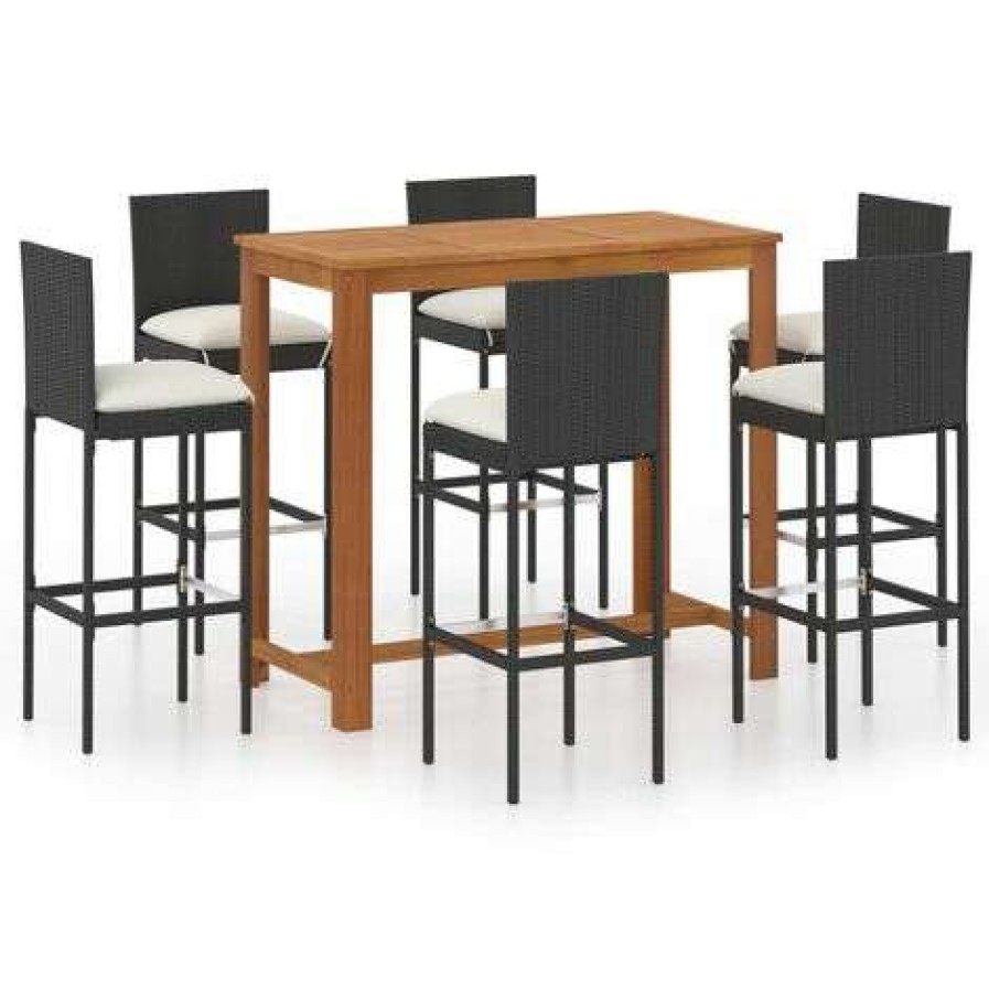 Table Haute Et Bar * | Grosses Soldes Hommoo Ensemble De Bar De Jardin Avec Coussins 7 Pcs Noir