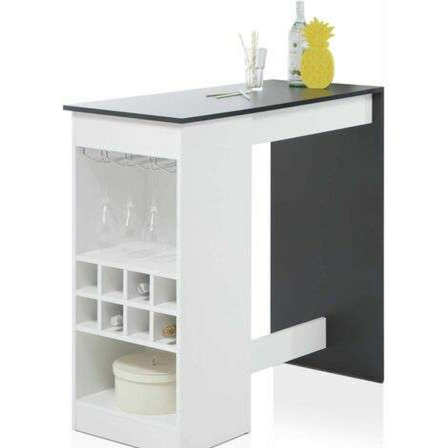 Table Haute Et Bar * | Grosses Soldes Altobuy Bim Table Bar Multi-Rangement 115Cm Blanche Et Effet Beton Blanc