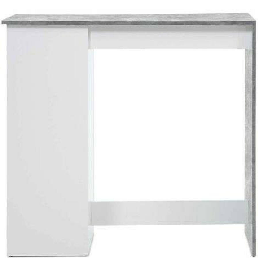 Table Haute Et Bar * | Grosses Soldes Altobuy Bim Table Bar Multi-Rangement 115Cm Blanche Et Effet Beton Blanc