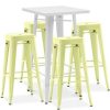 Table Haute Et Bar * | Meilleure Affaire Privatefloor Table De Bar Blanche + X4 Tabourets De Bar En Acier Design Industriel Set Bistrot Stylix Nouvelle Edition Jaune Pale Jaune Pale