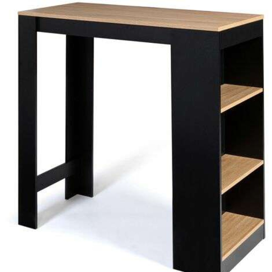 Table Haute Et Bar * | Le Moins Cher Idmarket Table De Bar Barth 2 A 4 Personnes Bois Noir Et Plateau Facon Hetre Noir