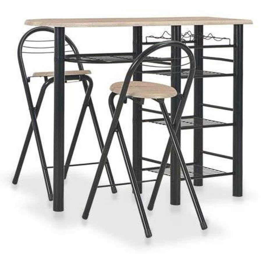 Table Haute Et Bar * | Bon Marche Topdeal Ensemble De Bar Avec Etageres 3 Pcs Bois Et Acier