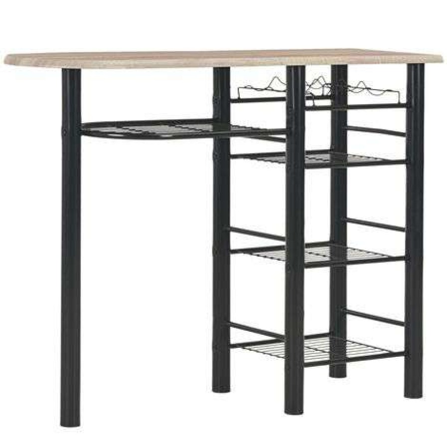 Table Haute Et Bar * | Bon Marche Topdeal Ensemble De Bar Avec Etageres 3 Pcs Bois Et Acier