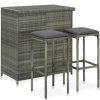 Table Haute Et Bar * | Bon Marche Hommoo Ensemble De Bar 3 Pcs Resine Tressee Gris