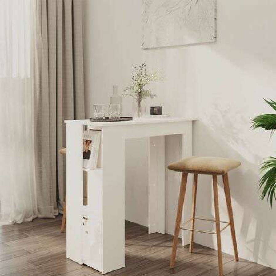 Table Haute Et Bar * | Nouveau Supermarket Table De Bar Avec Etagere Blanc 102X50X103,5 Cm Agglomere