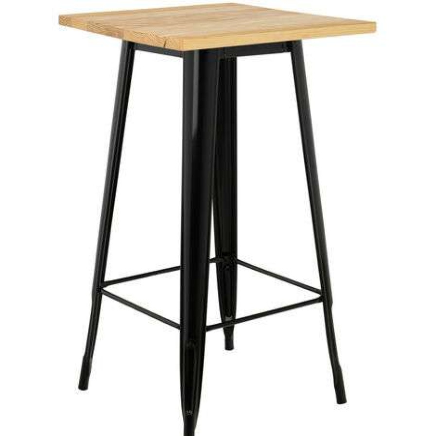 Table Haute Et Bar * | Bon Marche Table Haute Carree En Bois Et Acier (60 60 Cm) Lix Sklum Bois De Pin Acier Bois Naturel Noir Bois Naturel