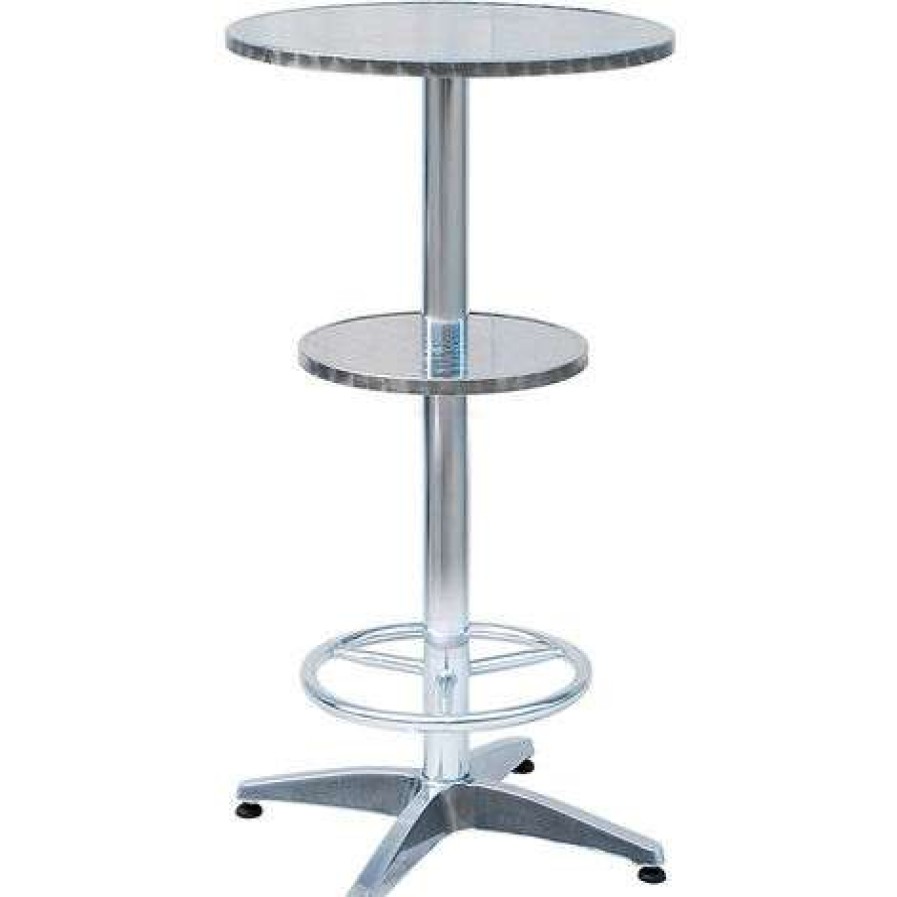 Table Haute Et Bar * | Grosses Soldes Pegane Table Haute Mange Debout En Alu Avec Repose Pieds Et Etagere Intermediaire- A Usage Professionnel Dim : H 110 X L 60 X O 60 Cm