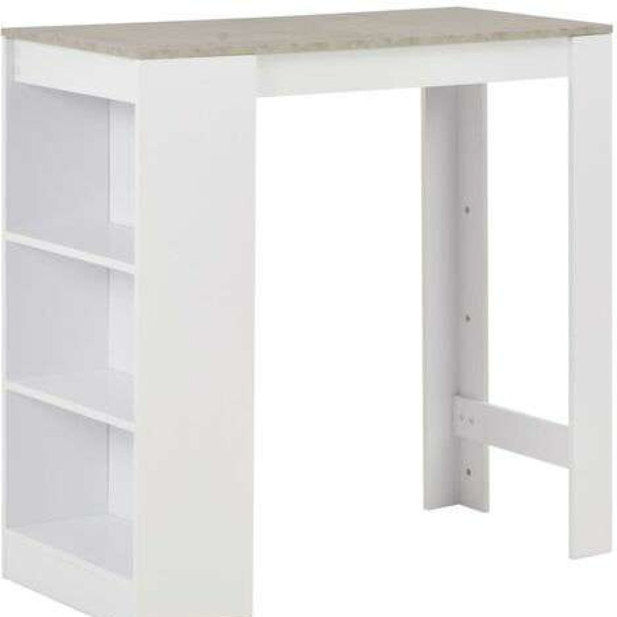 Table Haute Et Bar * | Meilleure Vente Helloshop26 Table Haute Mange Debout Bar Bistrot Avec Etagere Blanc 110 Cm Blanc