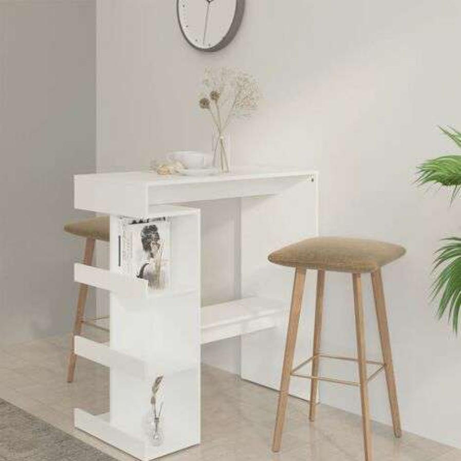 Table Haute Et Bar * | Acheter Supermarket Table De Bar Etagere De Rangement Blanc 100X50X101,5 Cm