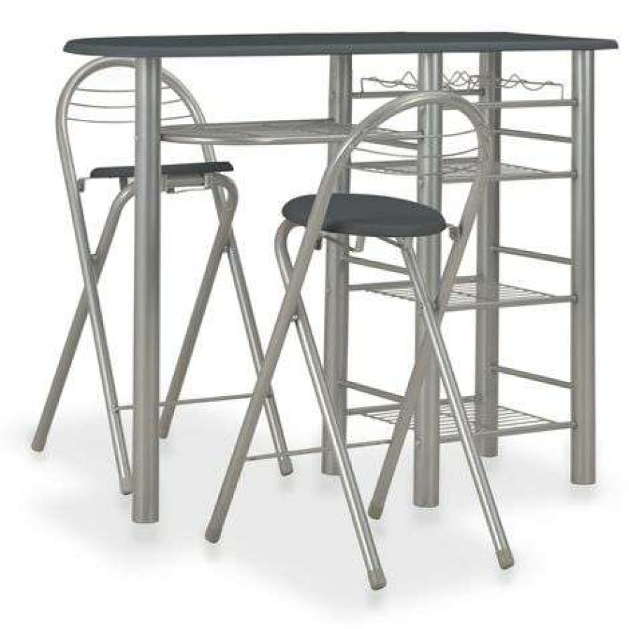 Table Haute Et Bar * | Les Meilleures Critiques De Topdeal Ensemble De Bar Avec Etageres 3 Pcs Bois Et Acier Noir