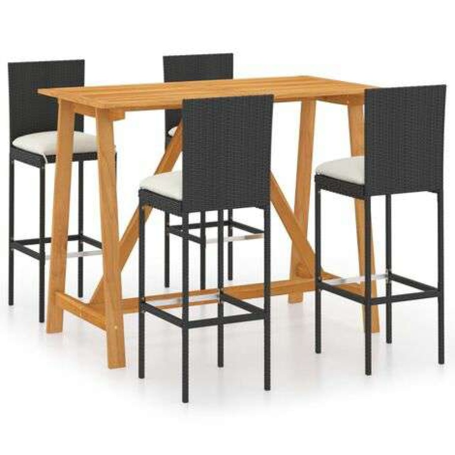 Table Haute Et Bar * | Budget Youthup Ensemble De Bar De Jardin Avec Coussins 5 Pcs Noir Noir