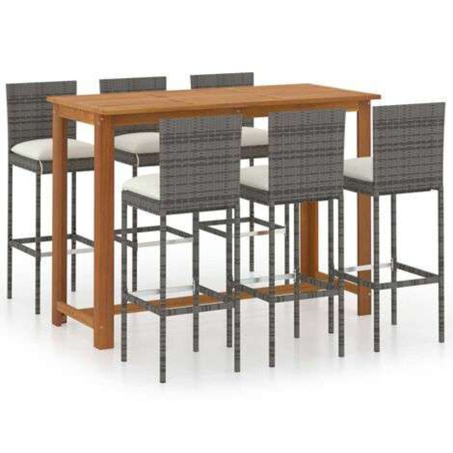 Table Haute Et Bar * | Meilleure Vente Topdeal Ensemble De Bar De Jardin Avec Coussins 7 Pcs Gris Ff3068007_Fr