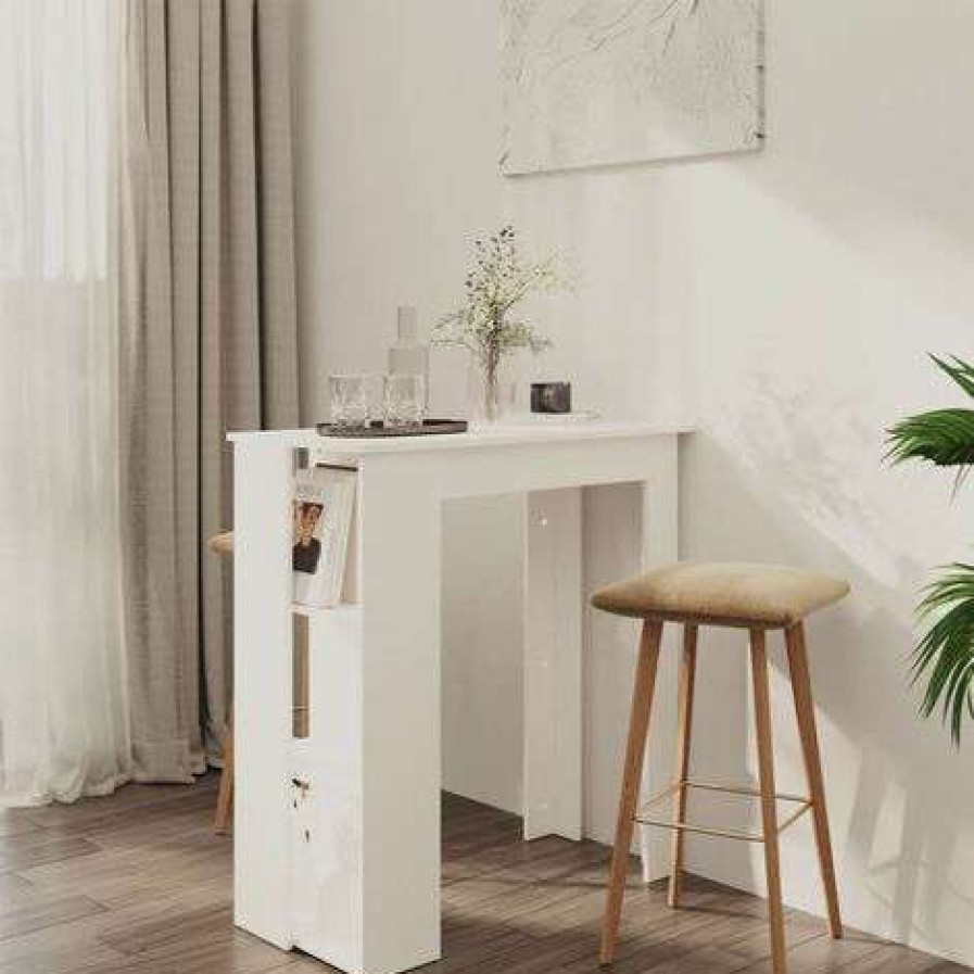 Table Haute Et Bar * | De Gros Inlife Table De Bar Avec Etagere Blanc 102X50X103,5 Cm Agglomere Blanc