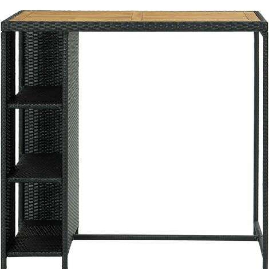 Table Haute Et Bar * | Nouveau True Deal Table De Bar Avec Rangement Noir 120X60X110 Cm Resine Tressee