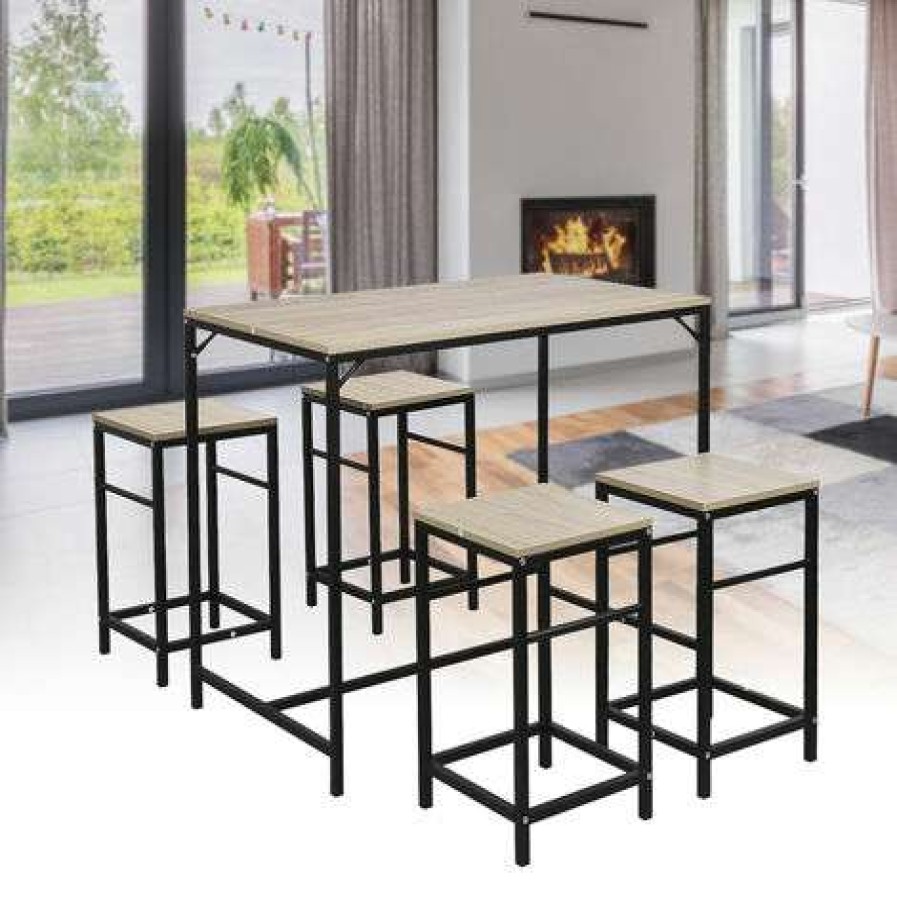 Table Haute Et Bar * | Sortie Oobest Table Et Chaises De Bar, Table Haute Avec 4 Tabourets, Pour Cuisine, Salle A Manger, Salon