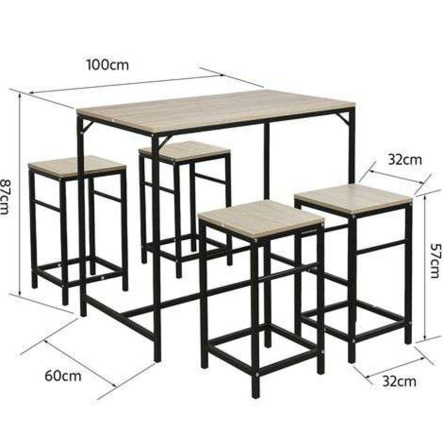 Table Haute Et Bar * | Sortie Oobest Table Et Chaises De Bar, Table Haute Avec 4 Tabourets, Pour Cuisine, Salle A Manger, Salon