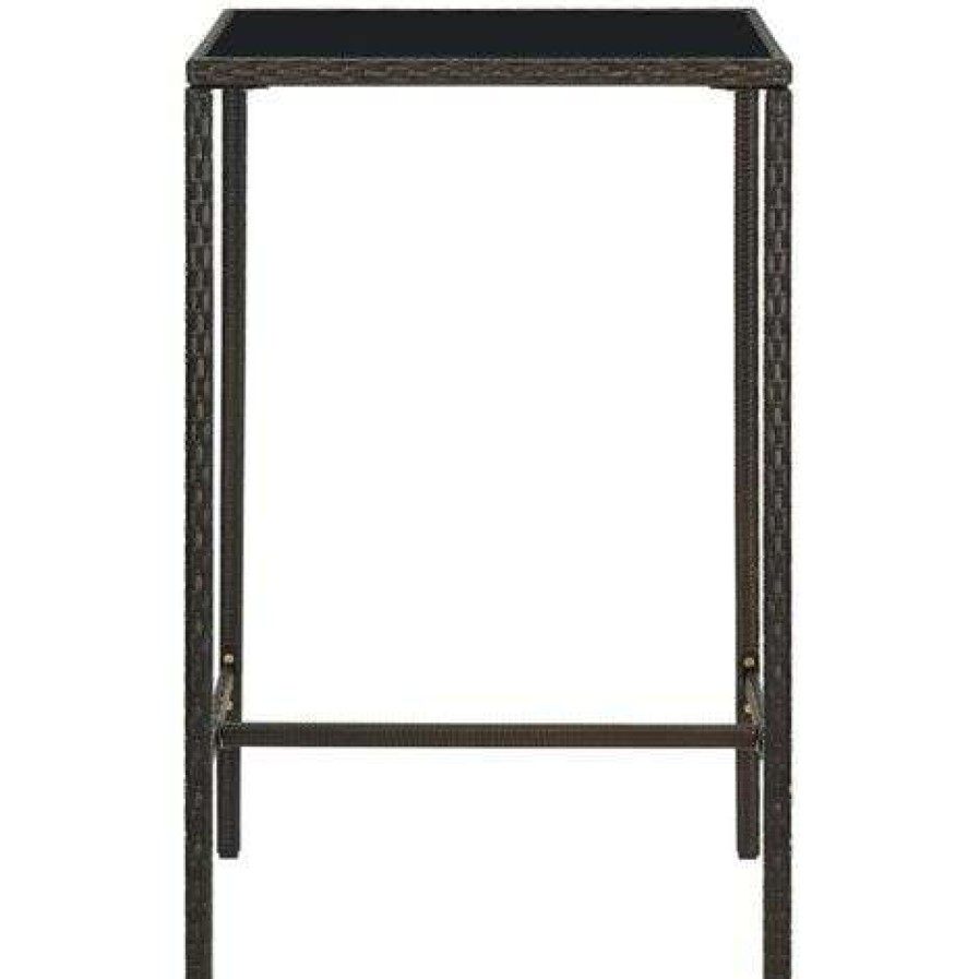 Table Haute Et Bar * | Bon Marche Inlife Table De Bar De Jardin Marron 70X70X110 Cm Resine Tressee Verre