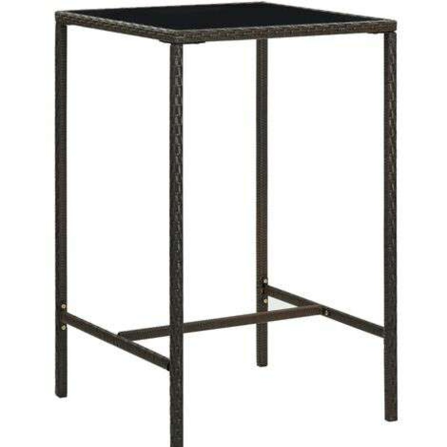 Table Haute Et Bar * | Bon Marche Inlife Table De Bar De Jardin Marron 70X70X110 Cm Resine Tressee Verre