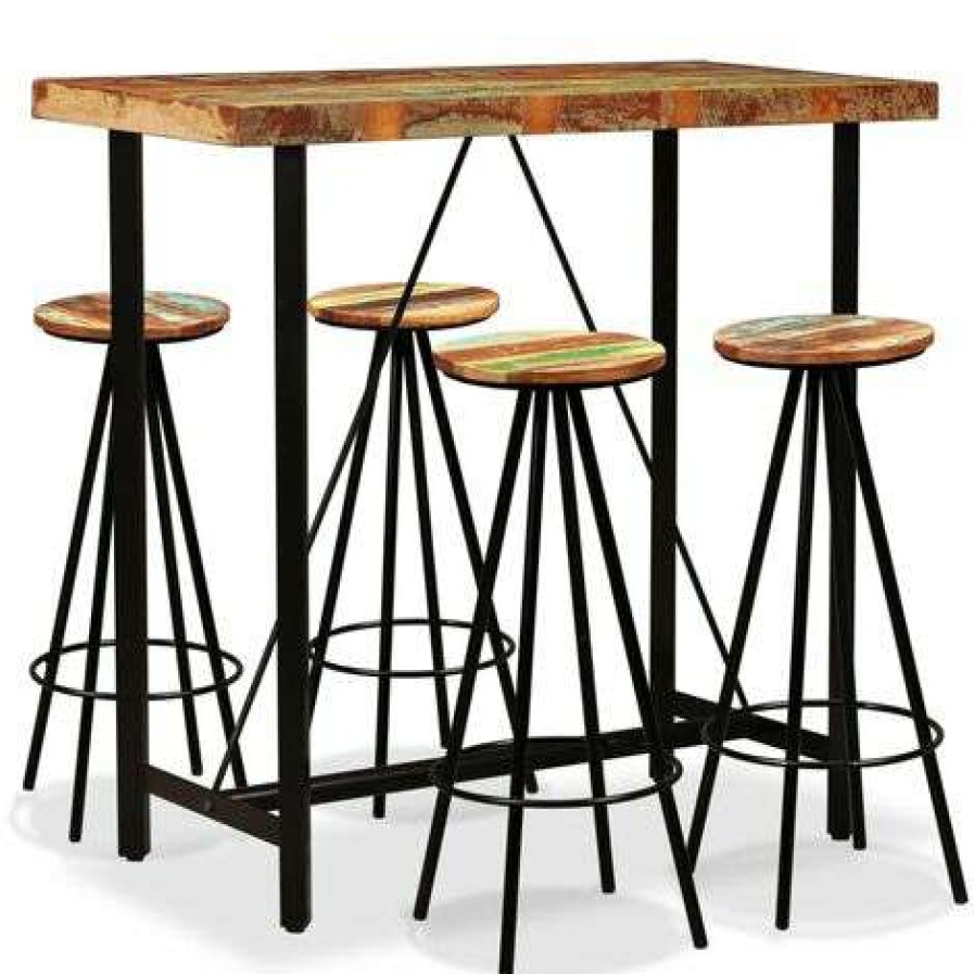 Table Haute Et Bar * | Les Meilleures Critiques De Fuhuidatrading Ensemble De Bar 5 Pcs Bois De Recuperation Massif