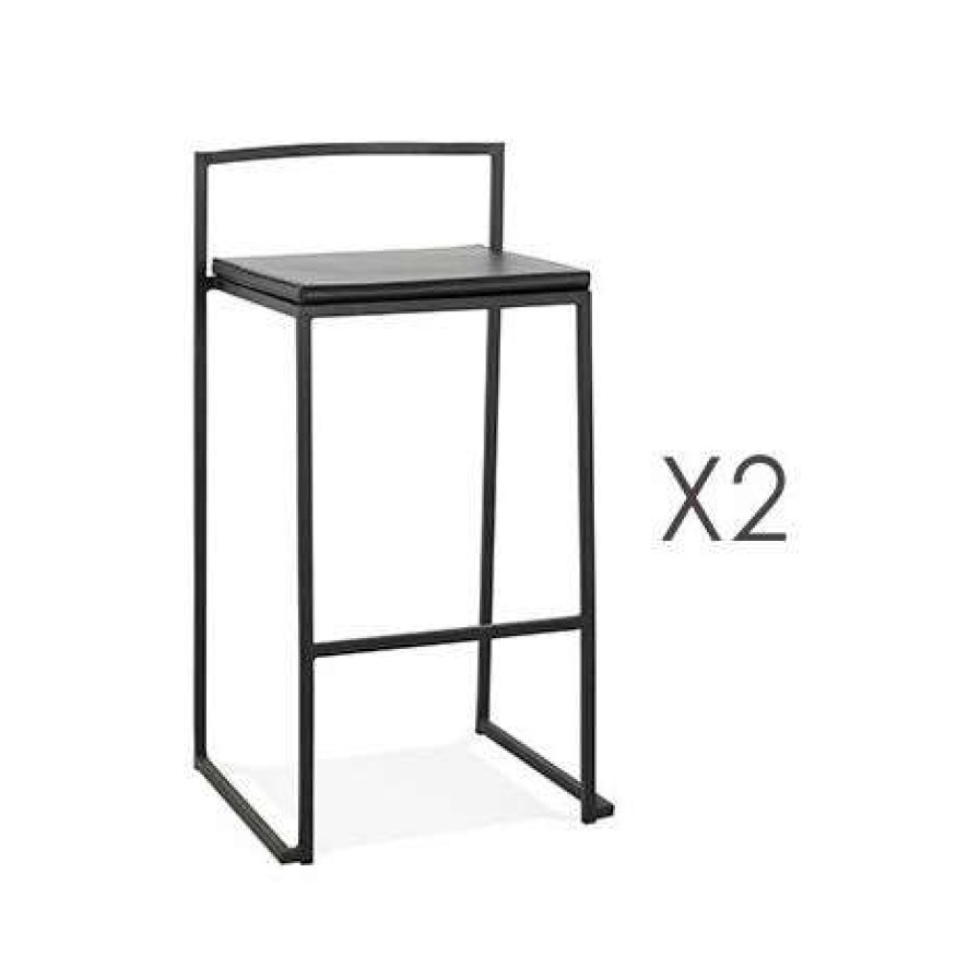 Table Haute Et Bar * | Tout Neuf M-S Lot De 2 Tabourets De Bar H65 Cm En Pu Et Metal Noir