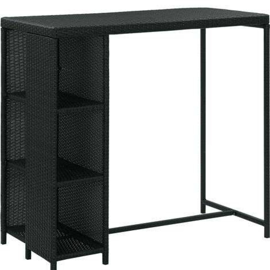 Table Haute Et Bar * | Grosses Soldes Hommoo Table De Bar Avec Rangement Noir 120X60X110 Cm Resine Tressee