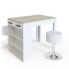 Table Haute Et Bar * | Le Moins Cher Table De Bar Repose" Blanche/Chene Clair Avec 2 Tabourets Vicco