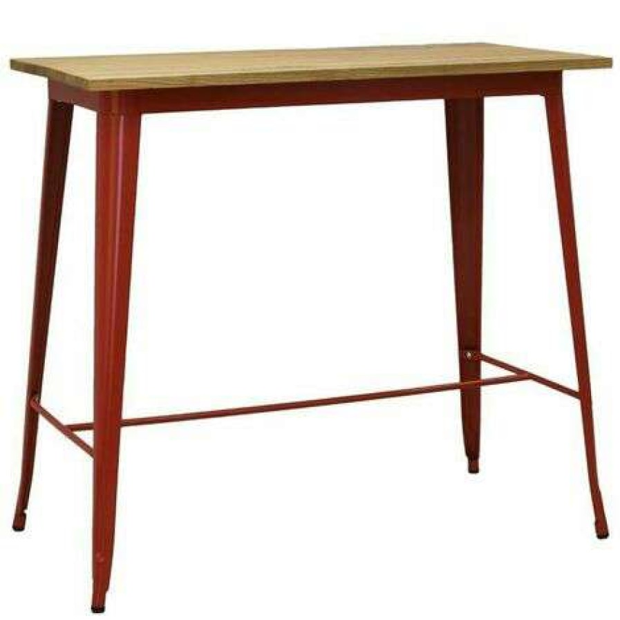 Table Haute Et Bar * | Bon Marche Aubry Gaspard Table Haute En Metal Laque Et Bois D'Orme Huile Rouge Rouge