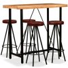 Table Haute Et Bar * | Coupon Youthup Ensemble De Bar 5 Pcs Bois De Sesham Massif Et Cuir Veritable