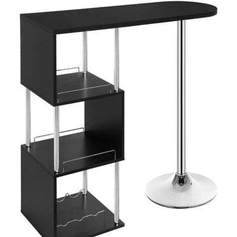 Table Haute Et Bar * | Meilleure Affaire Helloshop26 Table De Bar Moderne Avec Trois Espaces D'Etageres Mdf Et Metal Noir Metal