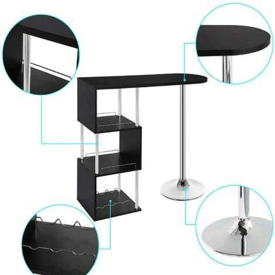 Table Haute Et Bar * | Meilleure Affaire Helloshop26 Table De Bar Moderne Avec Trois Espaces D'Etageres Mdf Et Metal Noir Metal