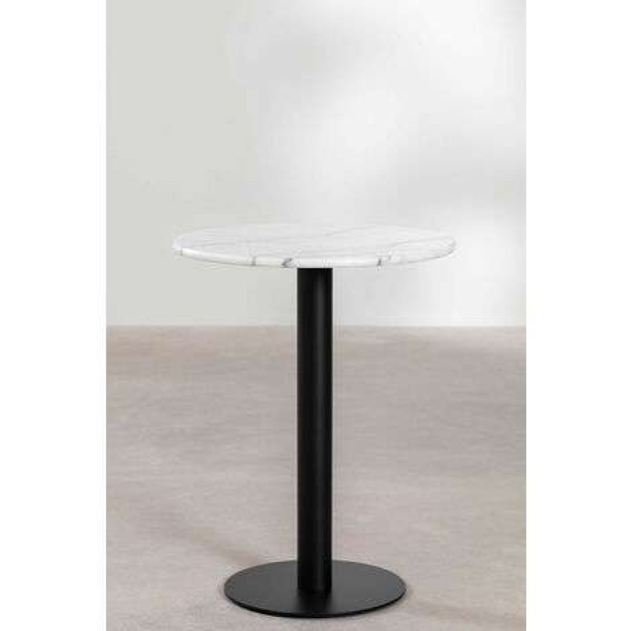 Table Haute Et Bar * | Sortie Table De Bar Ronde En Marbre Chack Sklum Marbre O60 Cm Blanc