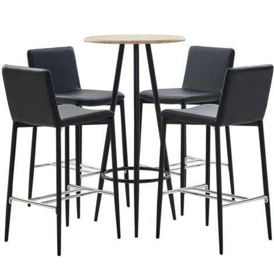 Table Haute Et Bar * | Coupon Hommoo Ensemble De Bar 5 Pcs Similicuir Noir Hdv21977