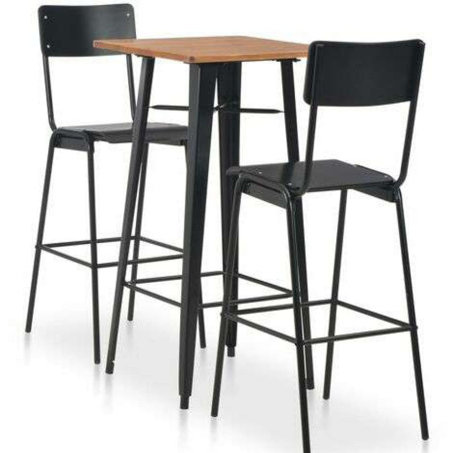 Table Haute Et Bar * | Coupon Vidaxl Mobilier De Bar 3 Pcs Acier Noir Noir