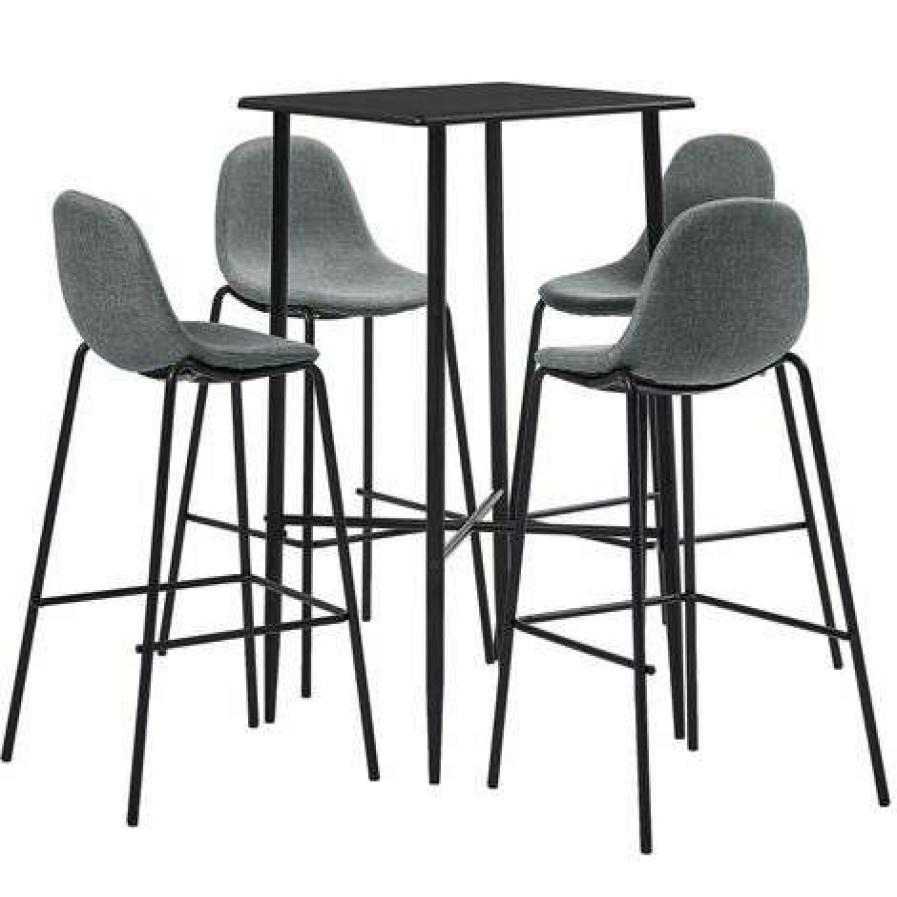 Table Haute Et Bar * | De Gros Hommoo Ensemble De Bar 5 Pcs Tissu Gris Clair Hdv22107