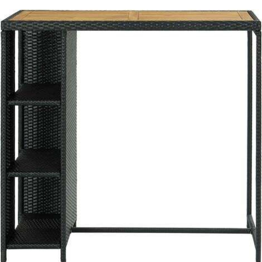 Table Haute Et Bar * | Sortie Inlife Table De Bar Avec Rangement Noir 120X60X110 Cm Resine Tressee