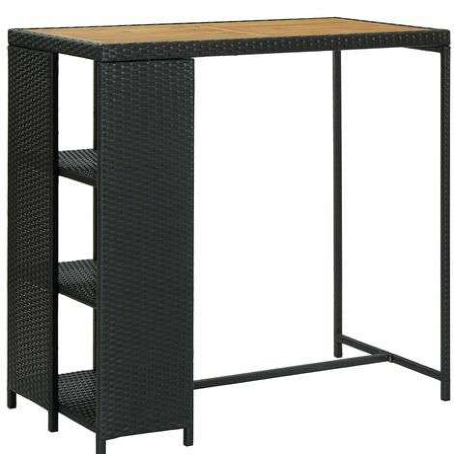 Table Haute Et Bar * | Sortie Inlife Table De Bar Avec Rangement Noir 120X60X110 Cm Resine Tressee