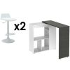 Table Haute Et Bar * | Le Moins Cher Vente-Unique.Com Ensemble Mange Debout : Meuble De Bar Saturne + 2 Tabourets De Bar Calas Blanc Et Beton Gris, Blanc