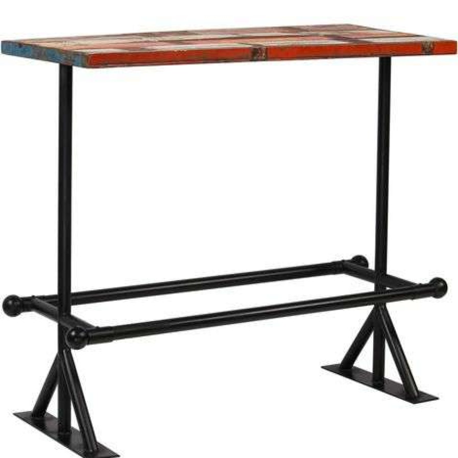 Table Haute Et Bar * | Les Meilleures Critiques De Asupermall Table De Bar Bois Massif Recycle Multicolore 120 X 60 X 107 Cm