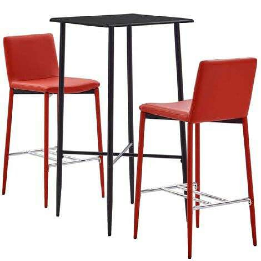 Table Haute Et Bar * | Tout Neuf Hommoo Ensemble De Bar 3 Pcs Similicuir Rouge Hdv22094