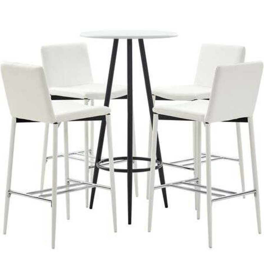 Table Haute Et Bar * | Coupon True Deal Ensemble De Bar 5 Pcs Similicuir Blanc