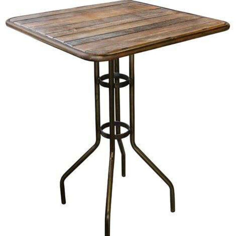 Table Haute Et Bar * | Sortie Antic Line Creations Table Mange-Debout Carree Plateau En Manguier Et Teck Recycle Marron Marron