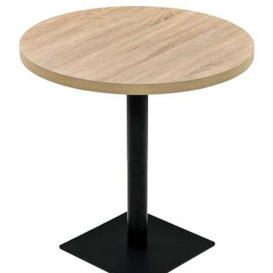 Table Haute Et Bar * | Acheter Inlife Table De Bistro Mdf Et Acier Rond 80 X 75 Cm Couleur De Chene Beige