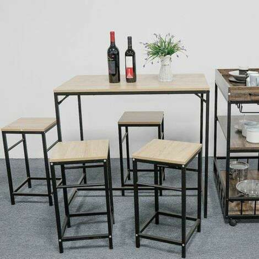 Table Haute Et Bar * | Nouveau Sifree Ensemble Table De Bar Bistrot + 4 Chaises Avec Repose-Pieds Table Mange-Debout Table Haute Cuisine