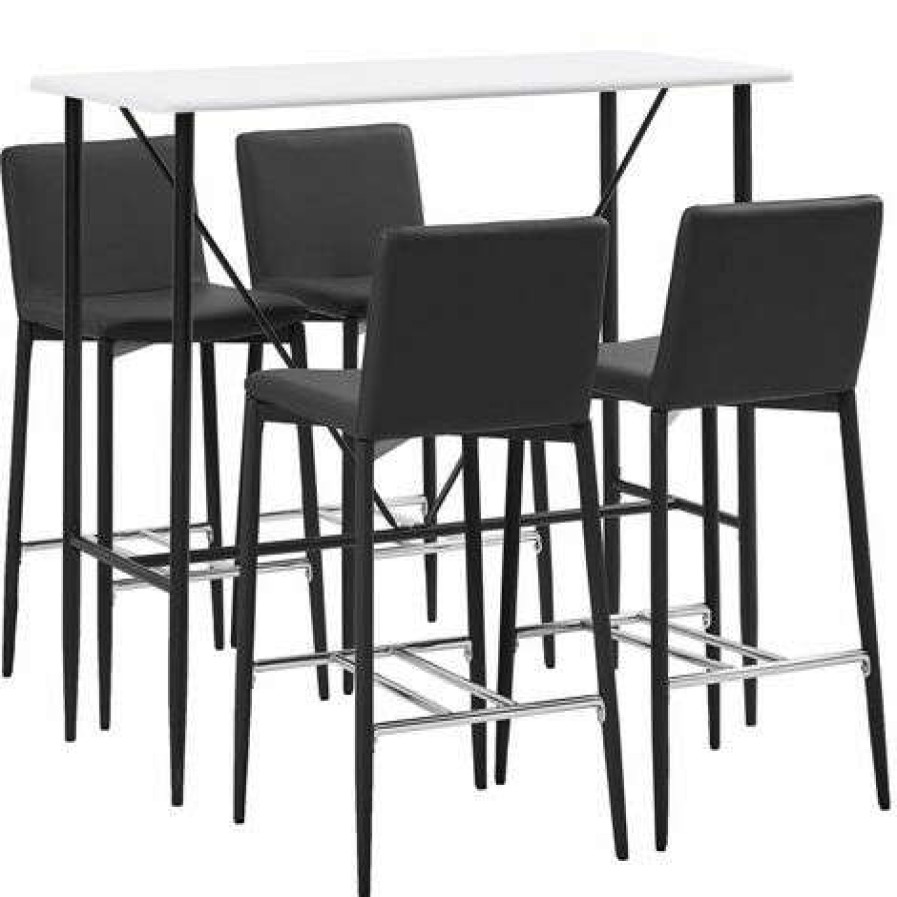 Table Haute Et Bar * | Coupon Hommoo Ensemble De Bar 5 Pcs Similicuir Gris Hdv22039