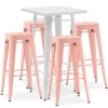 Table Haute Et Bar * | Les Meilleures Critiques De Privatefloor Table De Bar Blanche + X4 Tabourets De Bar En Acier Design Industriel Set Bistrot Stylix Nouvelle Edition Orange Pale Orange Pale