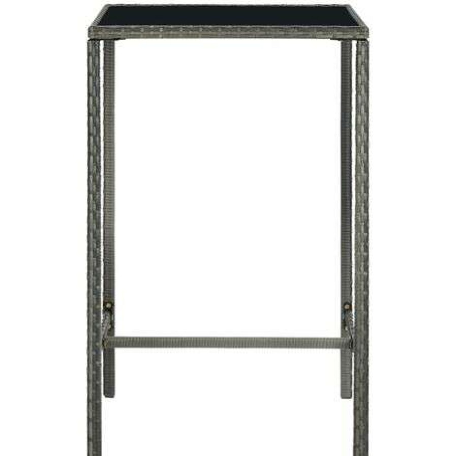 Table Haute Et Bar * | Offres Inlife Table De Bar De Jardin Gris 70X70X110Cm Resine Tressee Et Verre